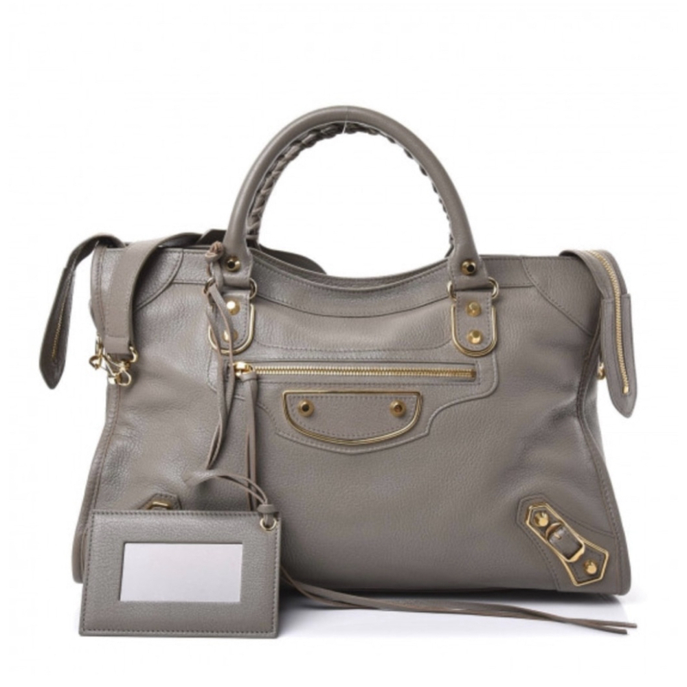 Balenciaga Gray Shoulder Bag with Gold Accents